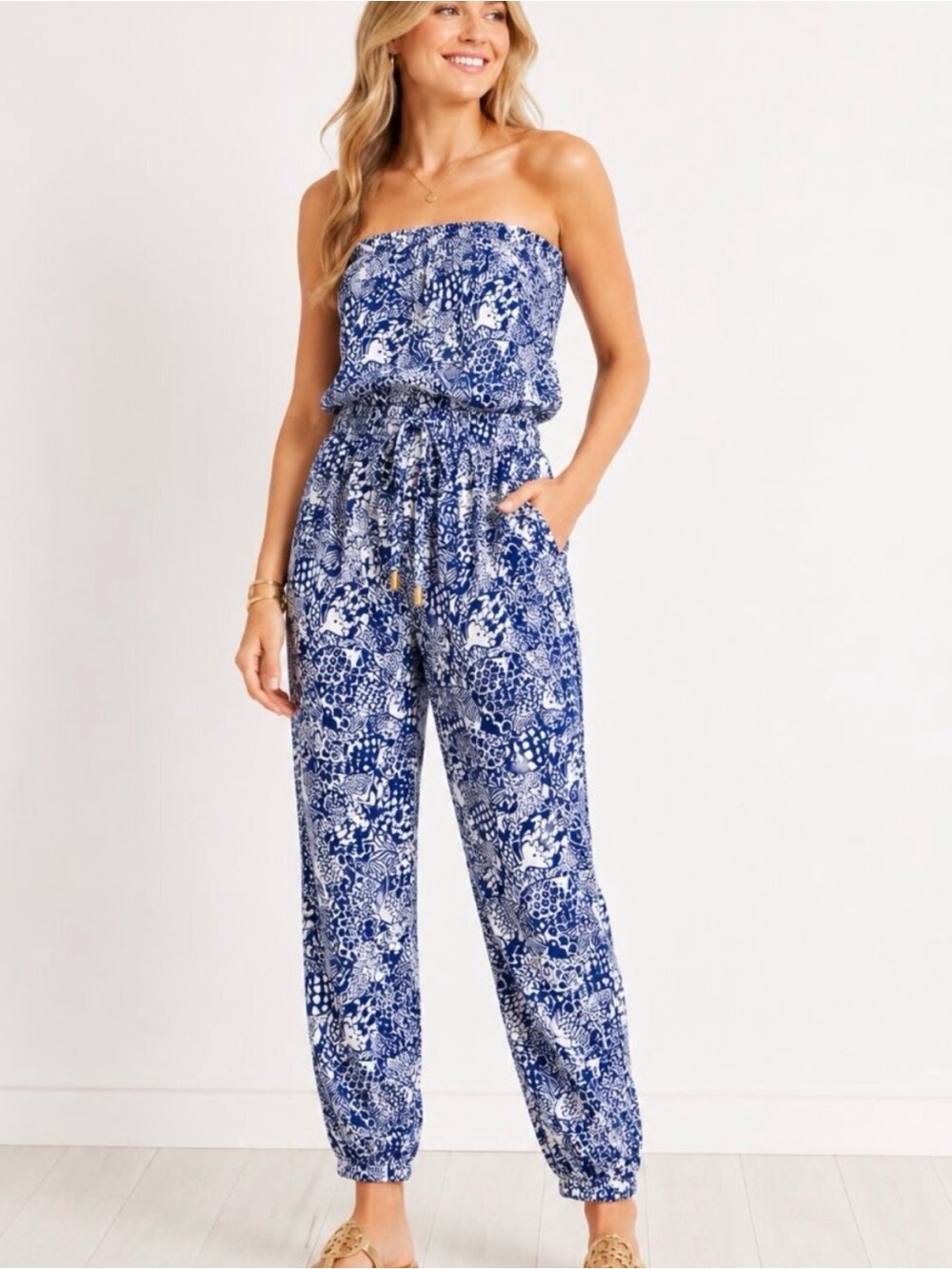 Lilly Pulitzer for Target Strapless Blue Printed Jumpsuit Sz S